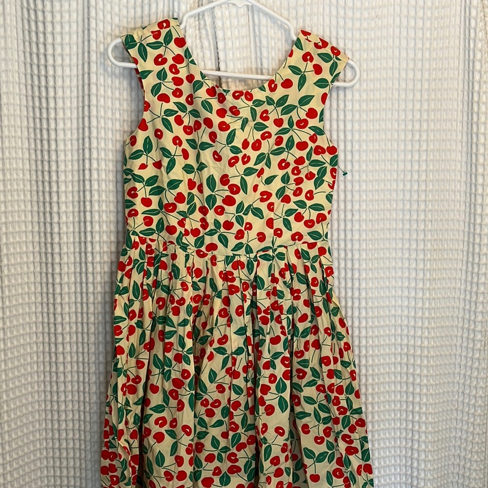 Pale Yellow Cherry Print Fit and Flare Retro Inspired Dress